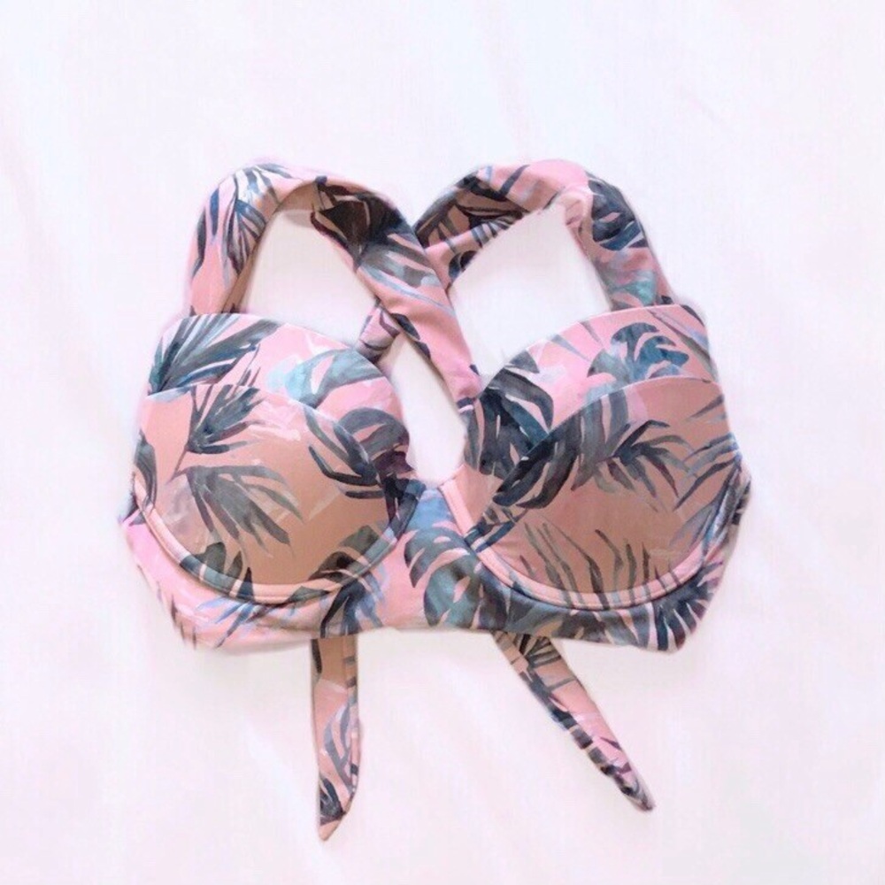 Tori Praver Swimwear Pink Palm Print Underwire Bikini Top
